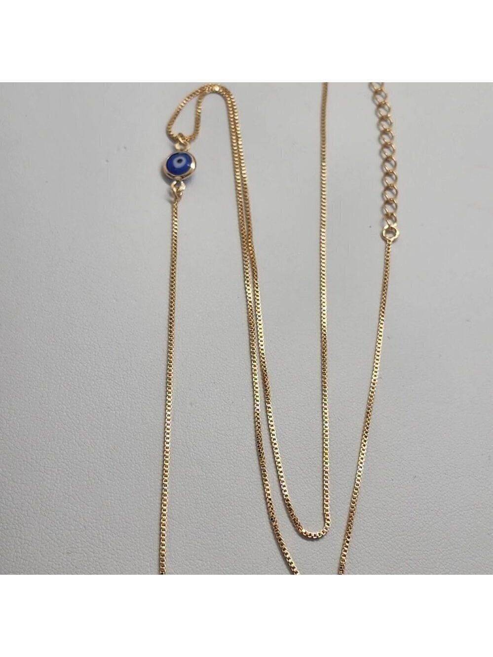 Brand New Brazilian 18k Gold Filled Double Blue  Evil Eye Necklace